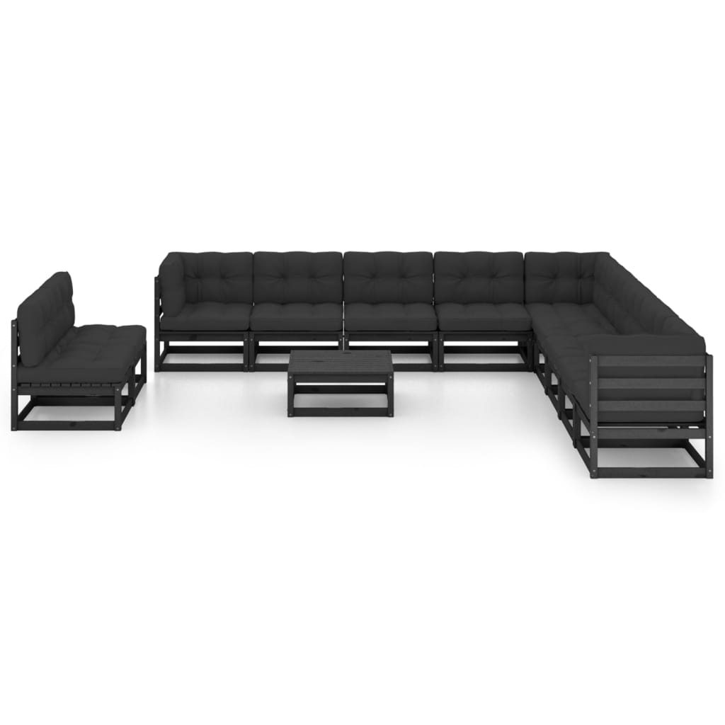 

vidaXL 12-delige Loungeset met kussens massief grenenhout zwart