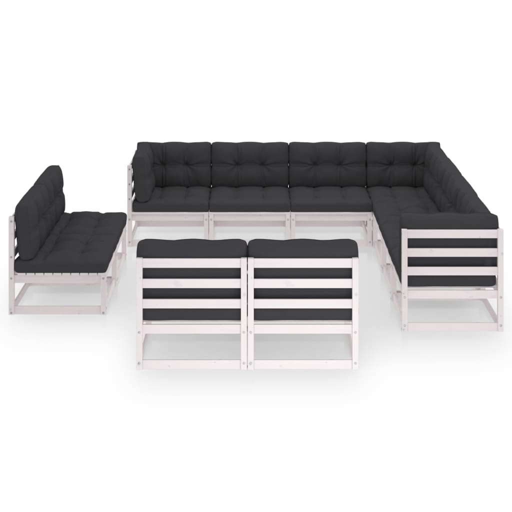 vidaXL 11-delige Loungeset met kussens massief grenenhout wit afbeelding