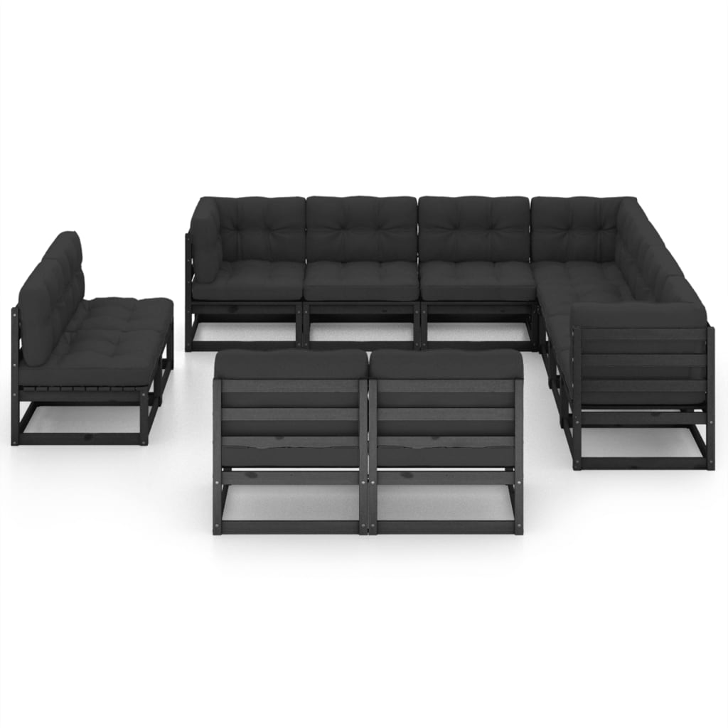 vidaXL 11-delige Loungeset met kussens massief grenenhout zwart afbeelding