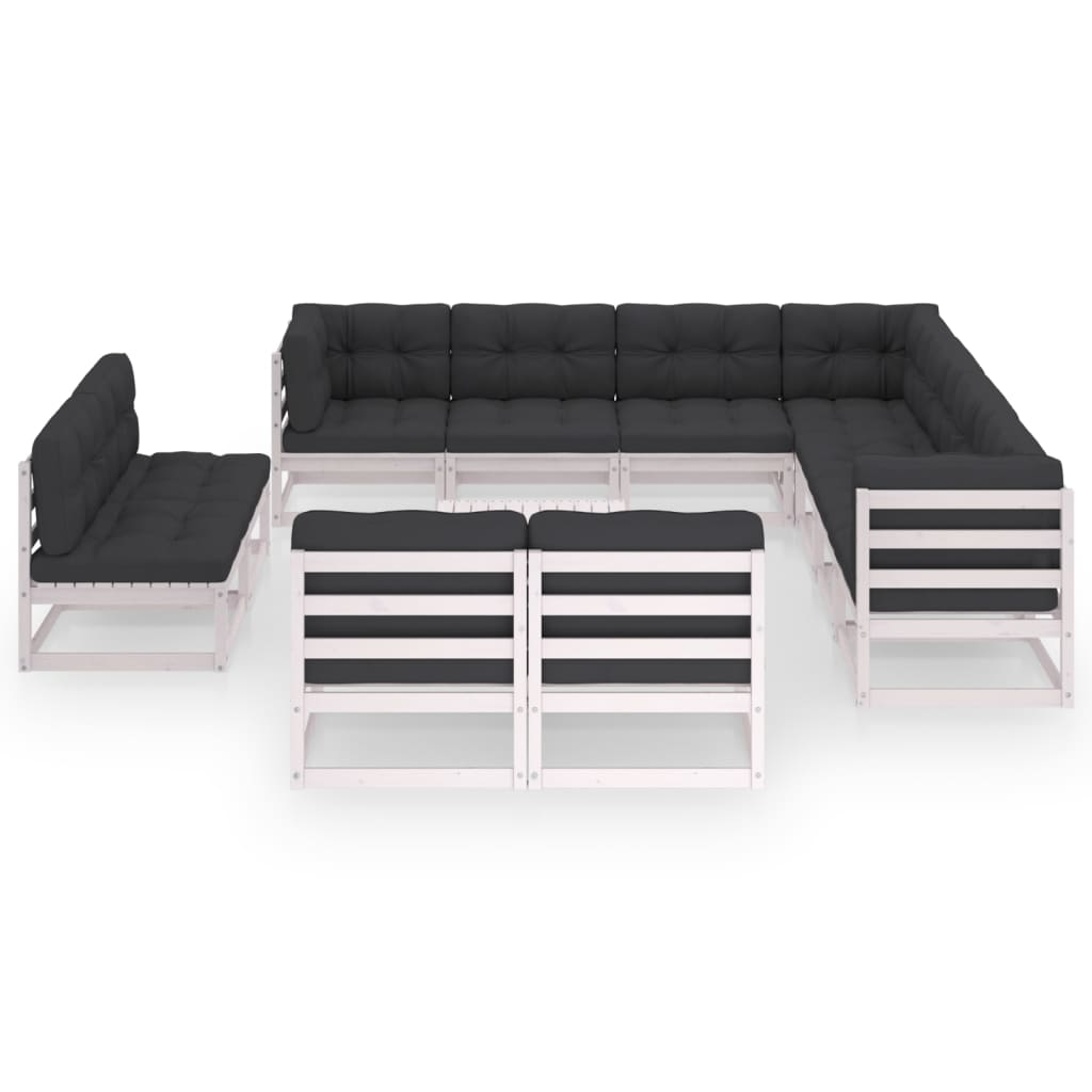 vidaXL 12-delige Loungeset met kussens massief grenenhout wit afbeelding