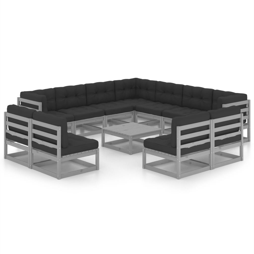 vidaXL 12-tlg. Garten-Lounge-Set mit Kissen Grau Massivholz Kiefer