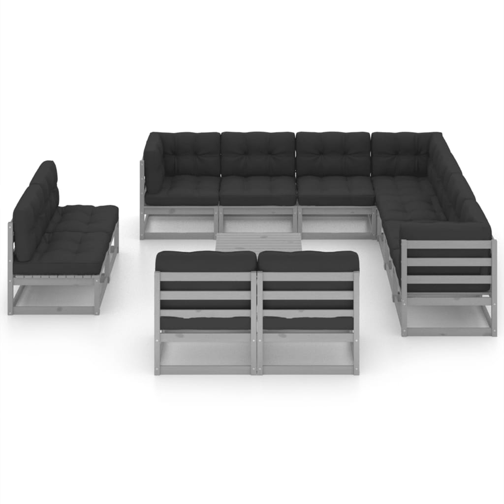 

vidaXL 12-delige Loungeset met kussens massief grenenhout grijs