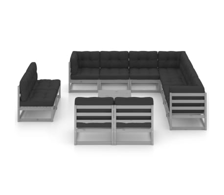 vidaXL Sodo komplektas su pagalvėlėmis, 12 dalių, pilkas, pu&scaron;is