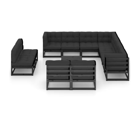 vidaXL 12dílná zahradní souprava s poduškami černá masivní borovice