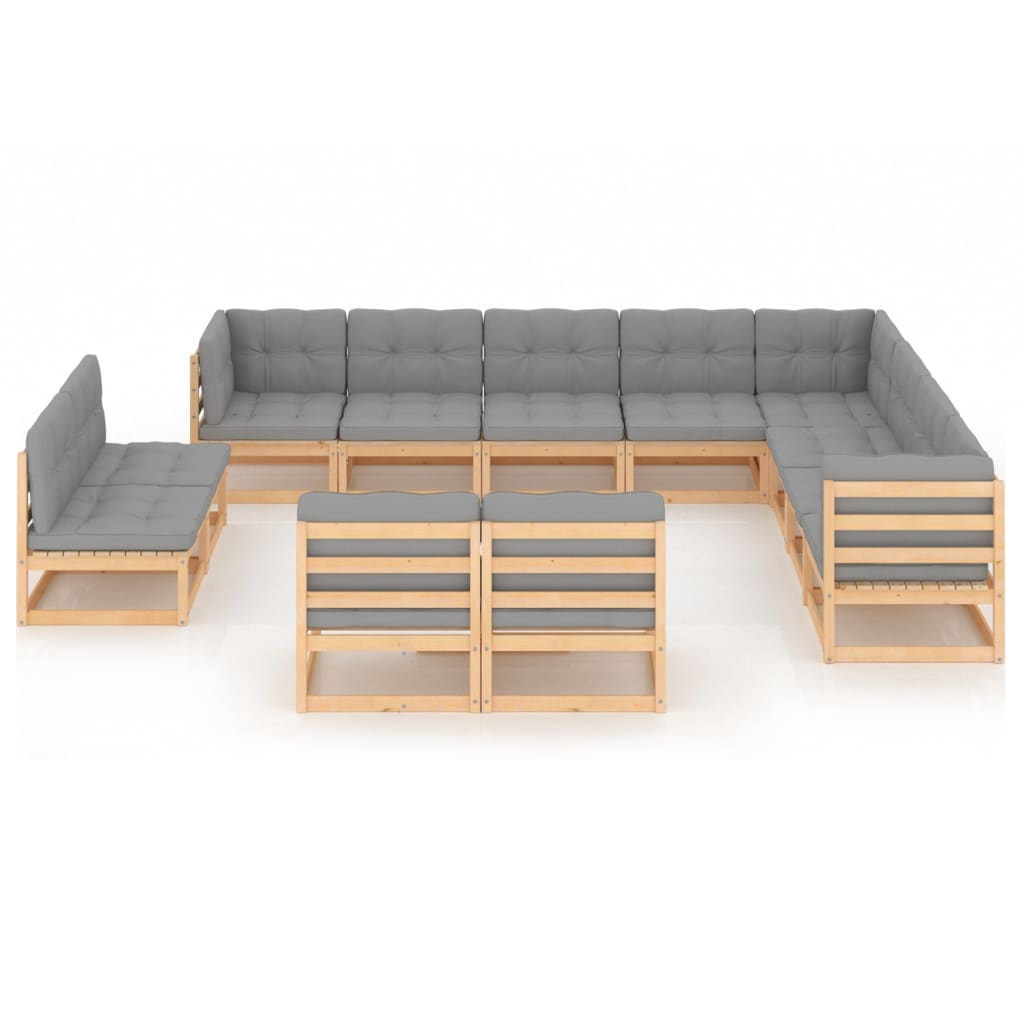

vidaXL 12-delige Loungeset met kussens massief grenenhout