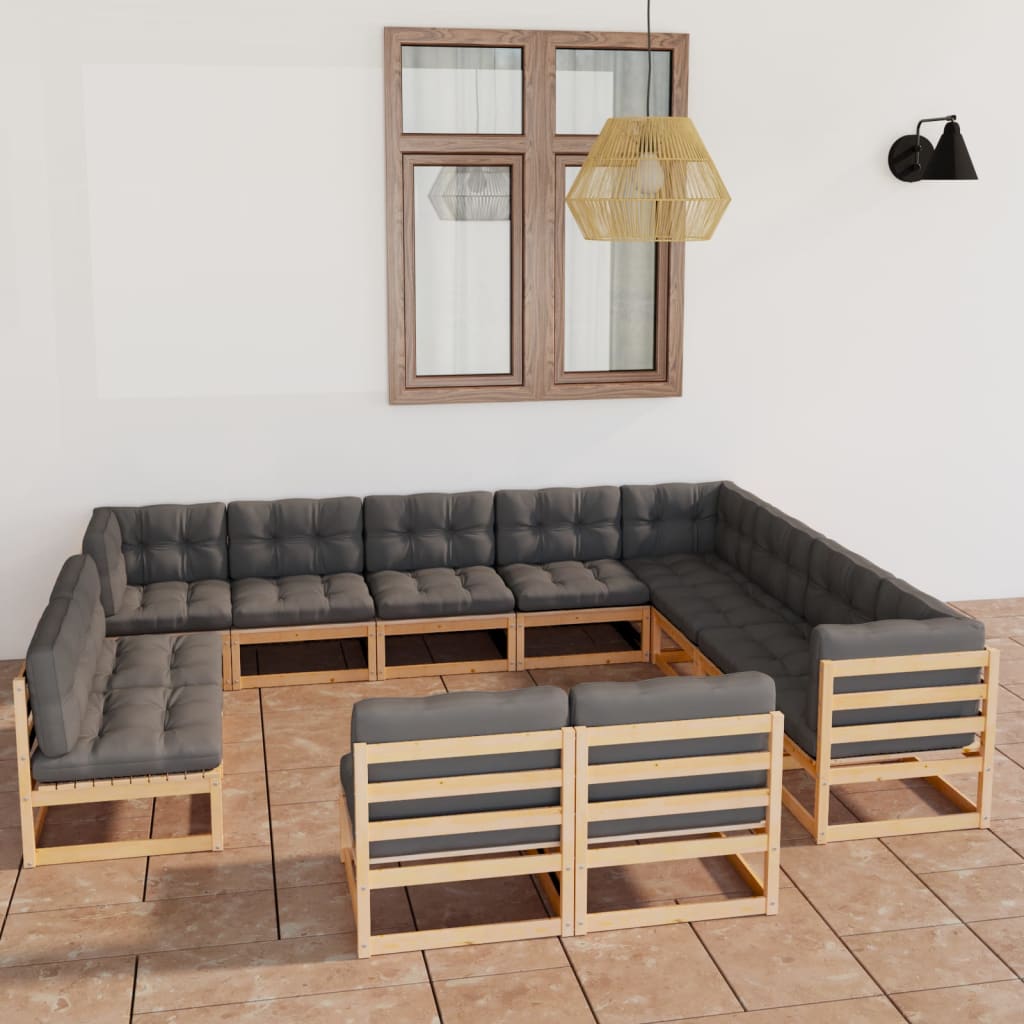vidaXL Set mobilier grădină cu perne, 12 piese, lemn masiv de pin Gradina imagine noua