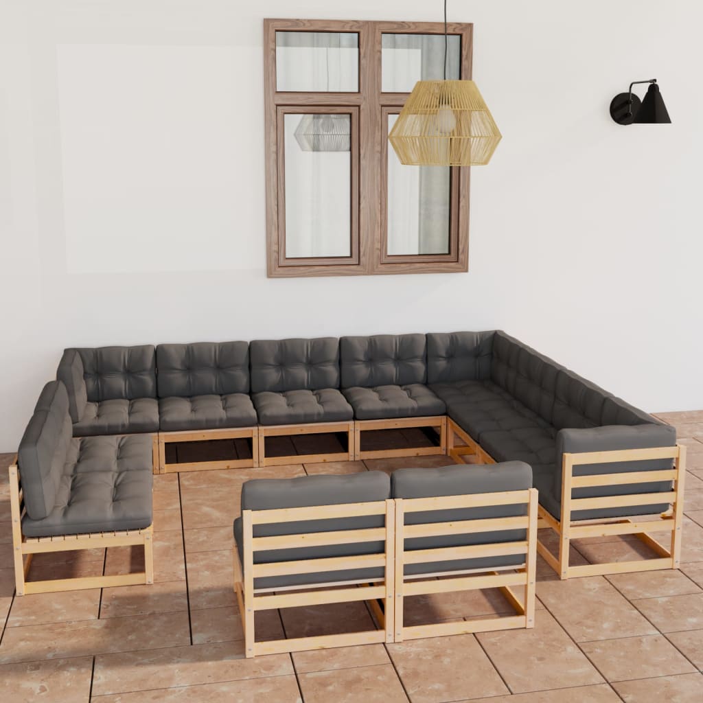 vidaXL 12-tlg. Garten-Lounge-Set mit Kissen Massivholz Kiefer