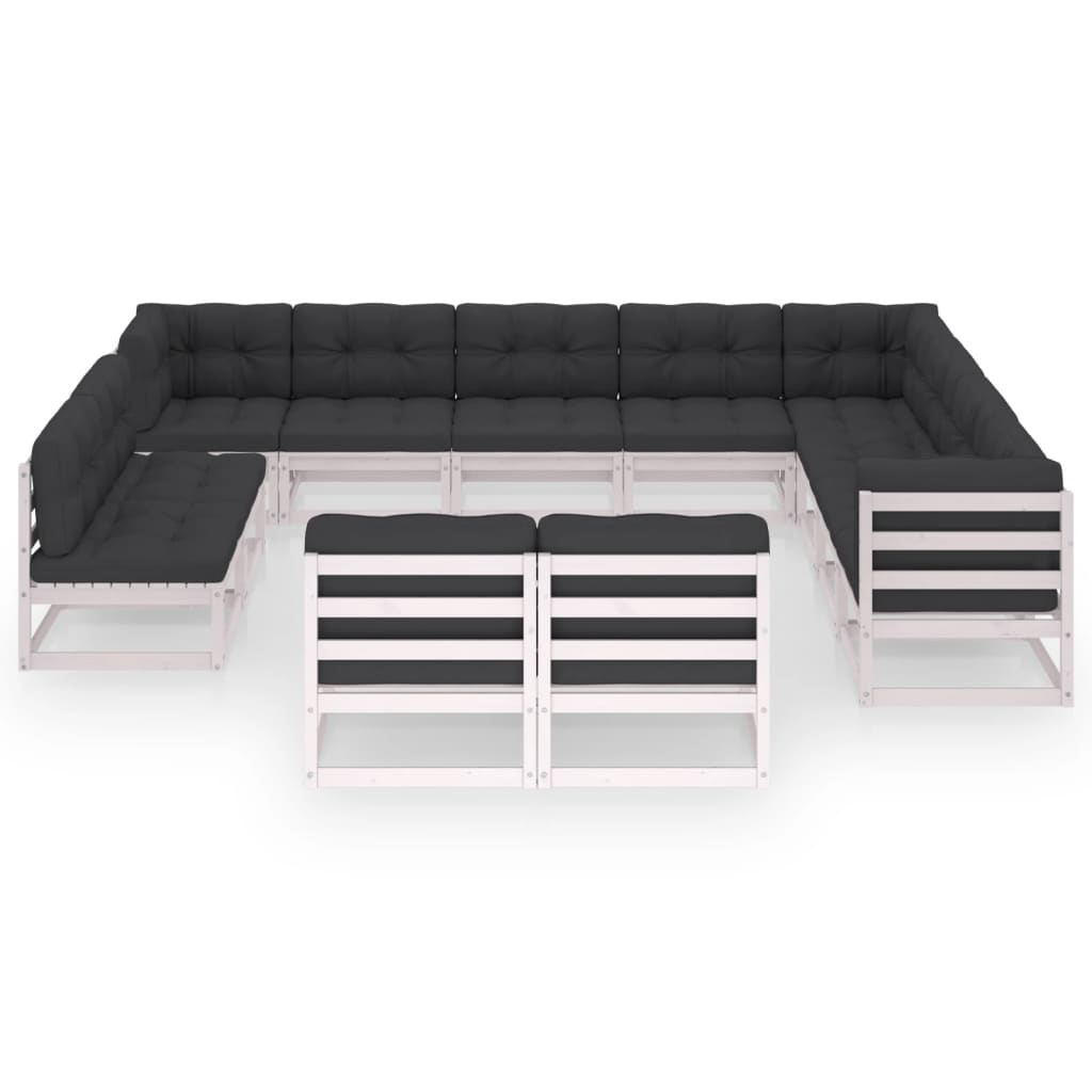 vidaXL 12-delige Loungeset met kussens massief grenenhout wit afbeelding