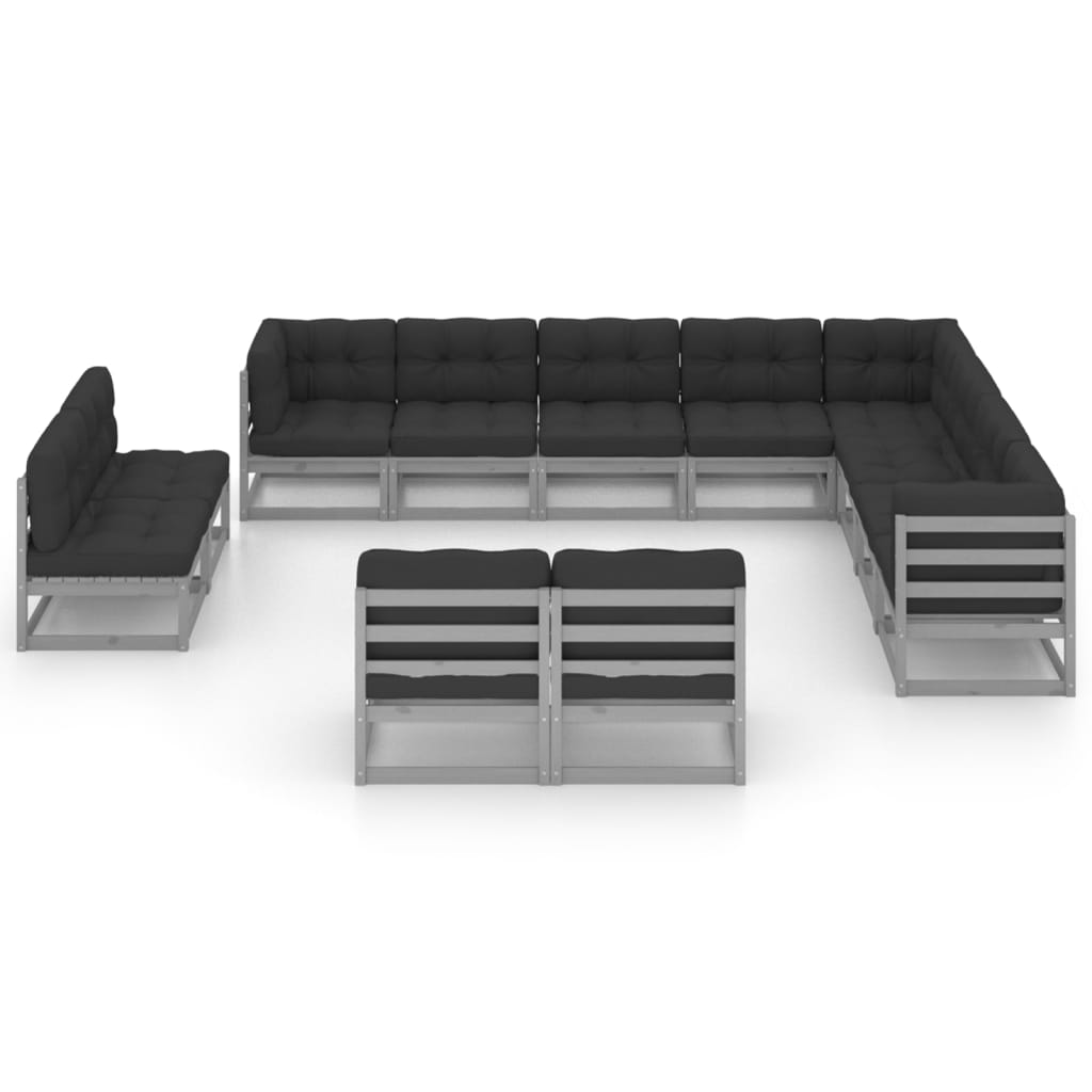 

vidaXL 12-delige Loungeset met kussens massief grenenhout grijs