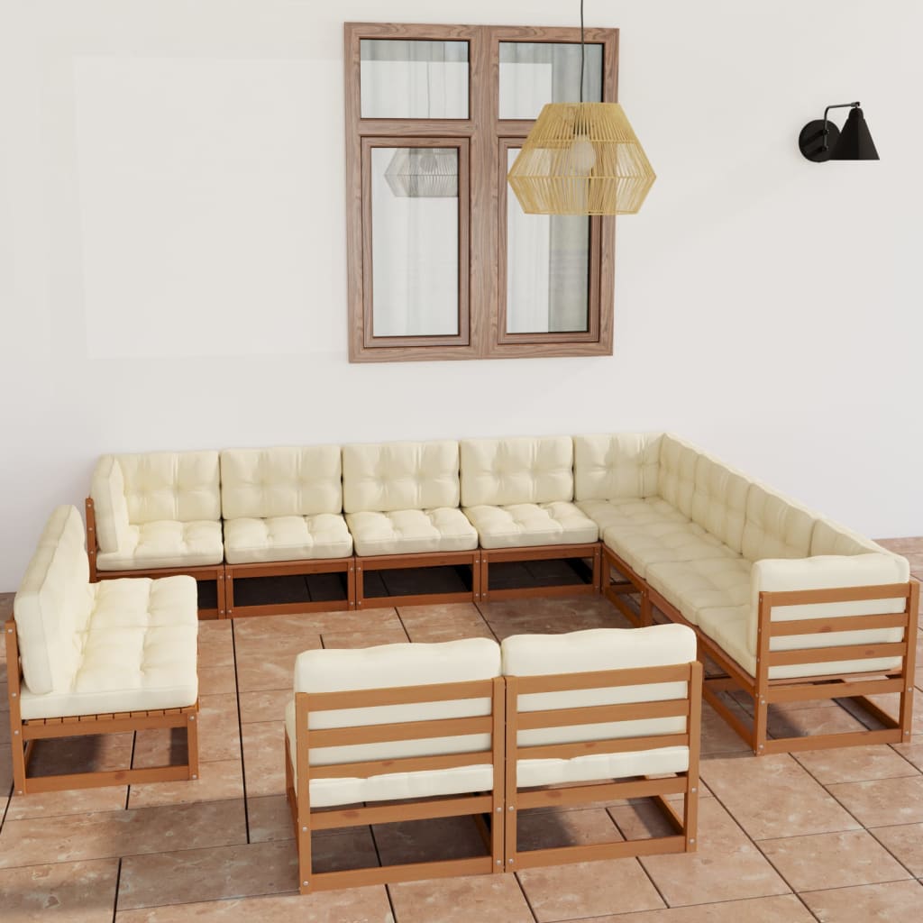 vidaXL 12-tlg. Garten-Lounge-Set mit Kissen Honigbraun Massivholz