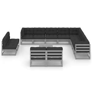 vidaXL Sodo komplektas su pagalvėlėmis, 13 dalių, pilkas, pu&scaron;is