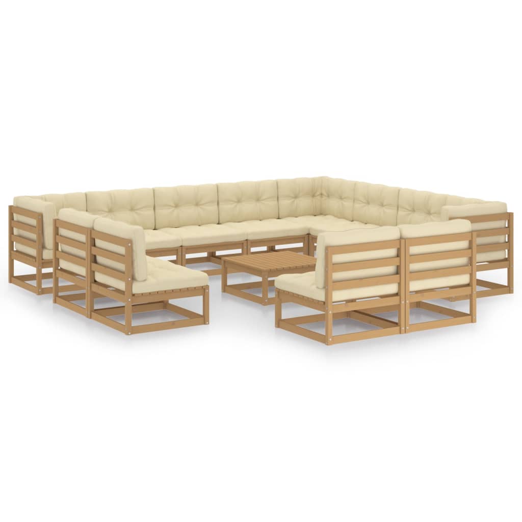 vidaXL 13-tlg. Garten-Lounge-Set mit Kissen Honigbraun Massivholz