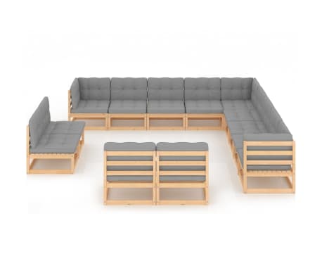 vidaXL Salon de jardin 13 pcs avec coussins Bois de pin massif