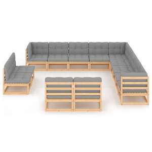 vidaXL Salon de jardin 13 pcs avec coussins Bois de pin massif