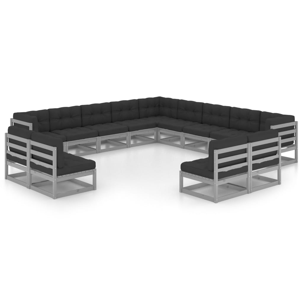 vidaXL 13-tlg. Garten-Lounge-Set mit Kissen Grau Massivholz Kiefer