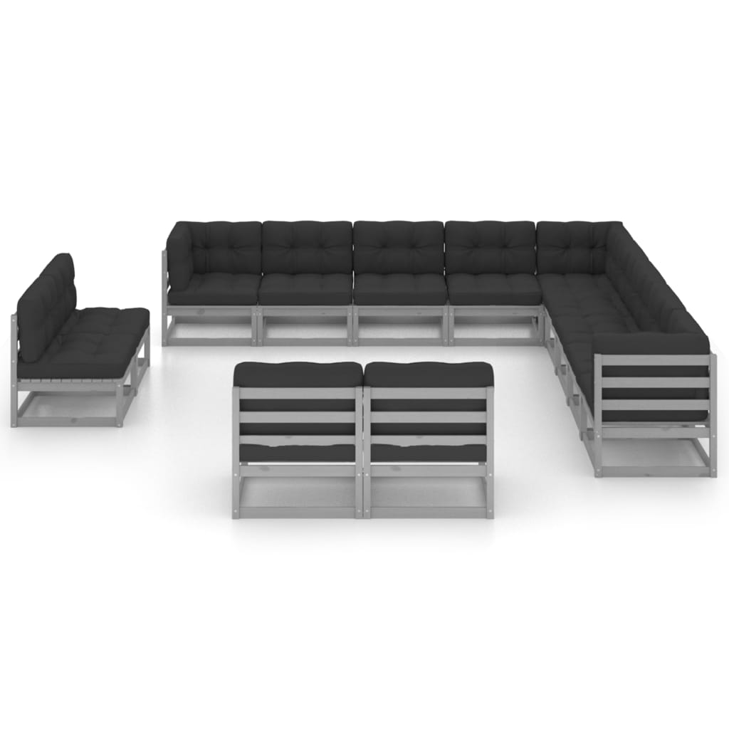 

vidaXL 13-delige Loungeset met kussens massief grenenhout grijs