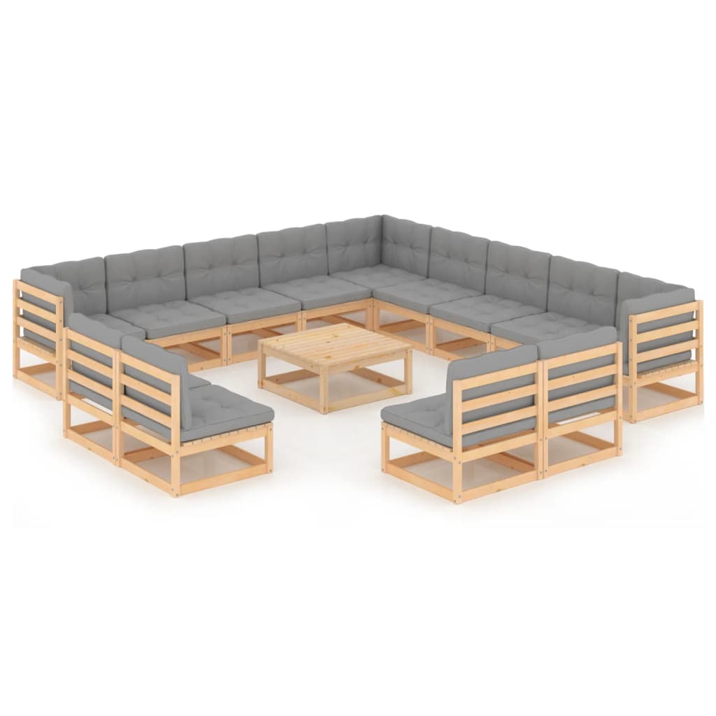 vidaXL 14-tlg. Garten-Lounge-Set mit Kissen Massivholz Kiefer