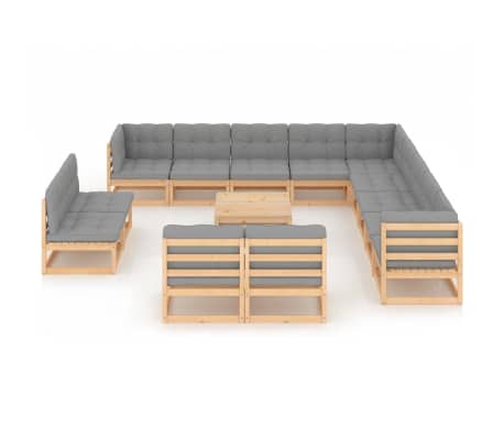vidaXL Salon de jardin 14 pcs avec coussins Bois de pin massif