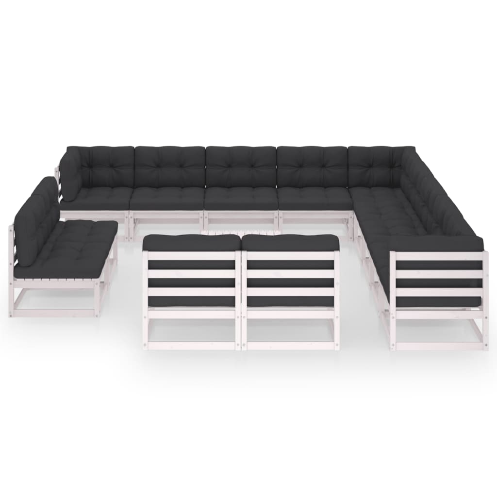 

vidaXL 14-delige Loungeset met kussens massief grenenhout wit