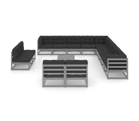 vidaXL 14-osaline aiadiivanikomplekt patjadega, hall, m&auml;nnipuit