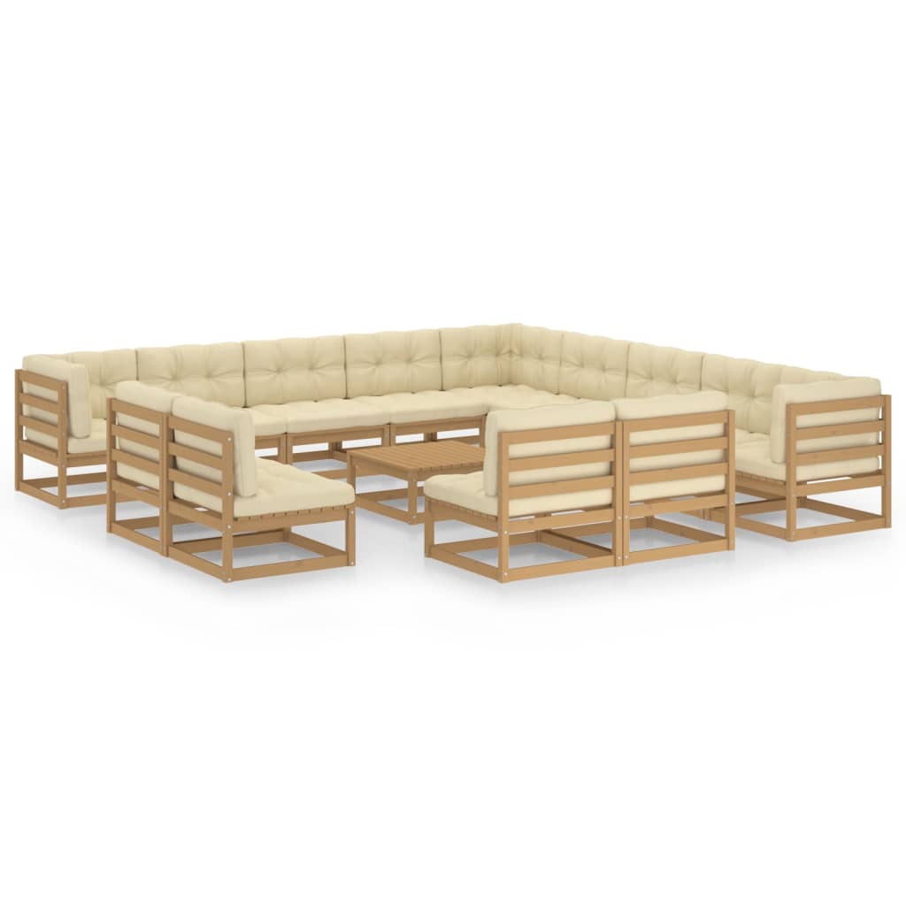 vidaXL 14-tlg. Garten-Lounge-Set mit Kissen Honigbraun Massivholz