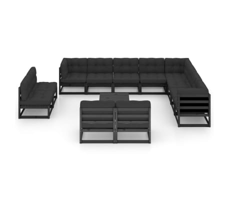 vidaXL 14-delige Loungeset met kussens massief grenenhout zwart