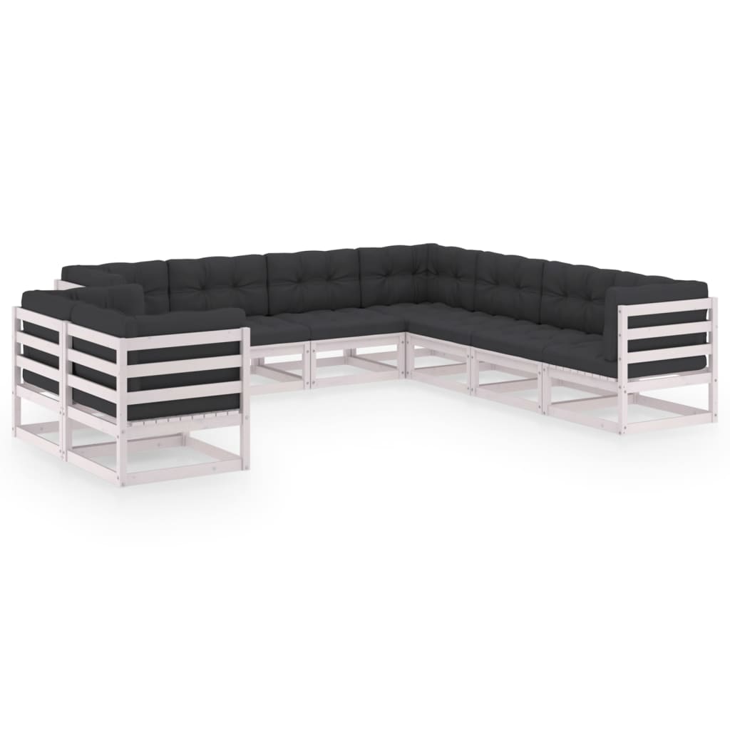 vidaXL 9-tlg. Garten-Lounge-Set mit Kissen Weiß Massivholz Kiefer