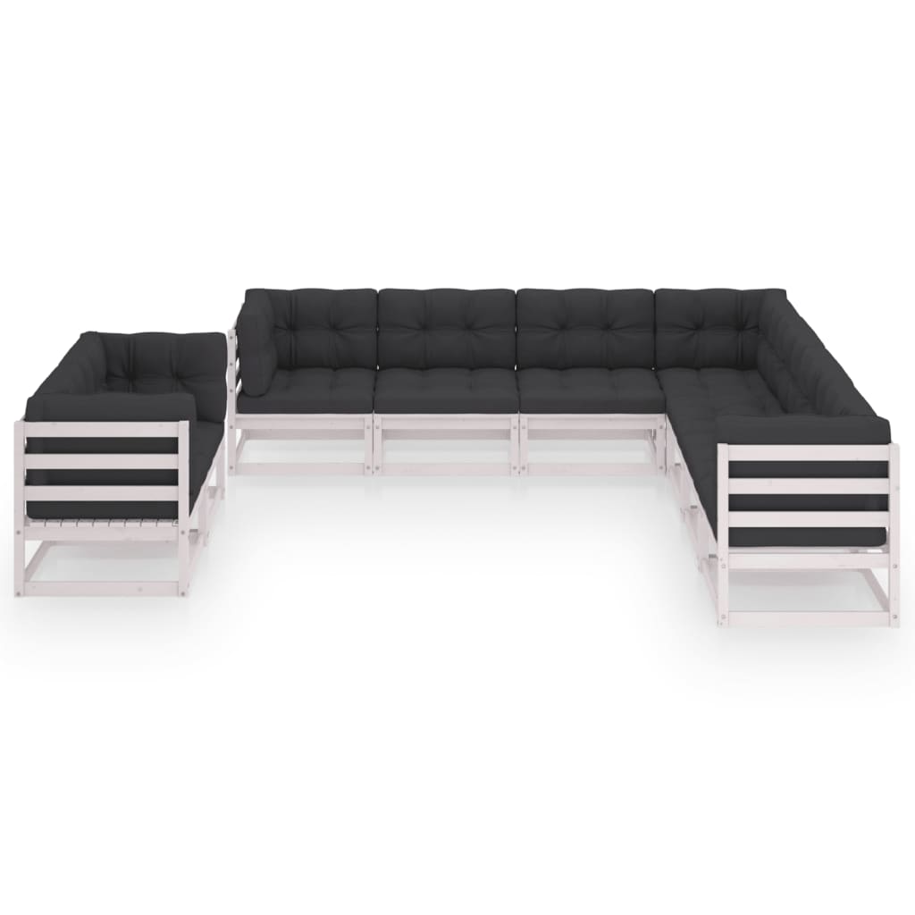 vidaXL 9-delige Loungeset met kussens massief grenenhout wit afbeelding