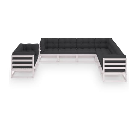 vidaXL 9 Piece Garden Lounge Set with Cushions White Solid Pinewood