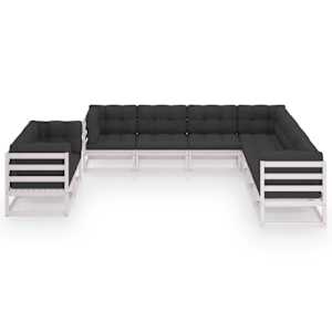 vidaXL 9 Piece Garden Lounge Set with Cushions White Solid Pinewood