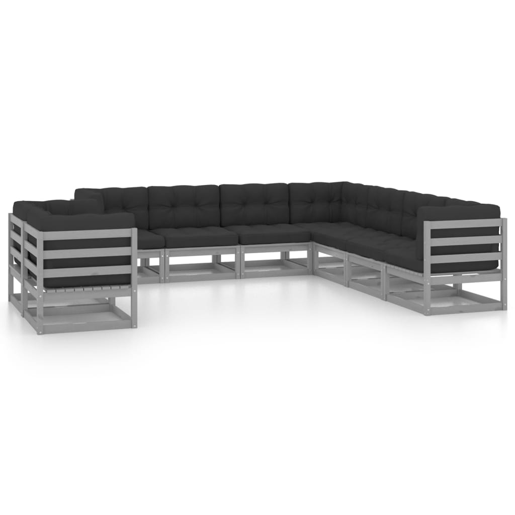 vidaXL 9-tlg. Garten-Lounge-Set mit Kissen Grau Massivholz Kiefer