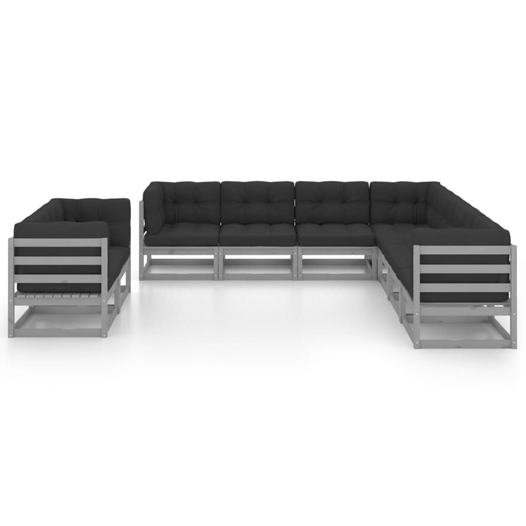 

vidaXL 9-delige Loungeset met kussens massief grenenhout grijs