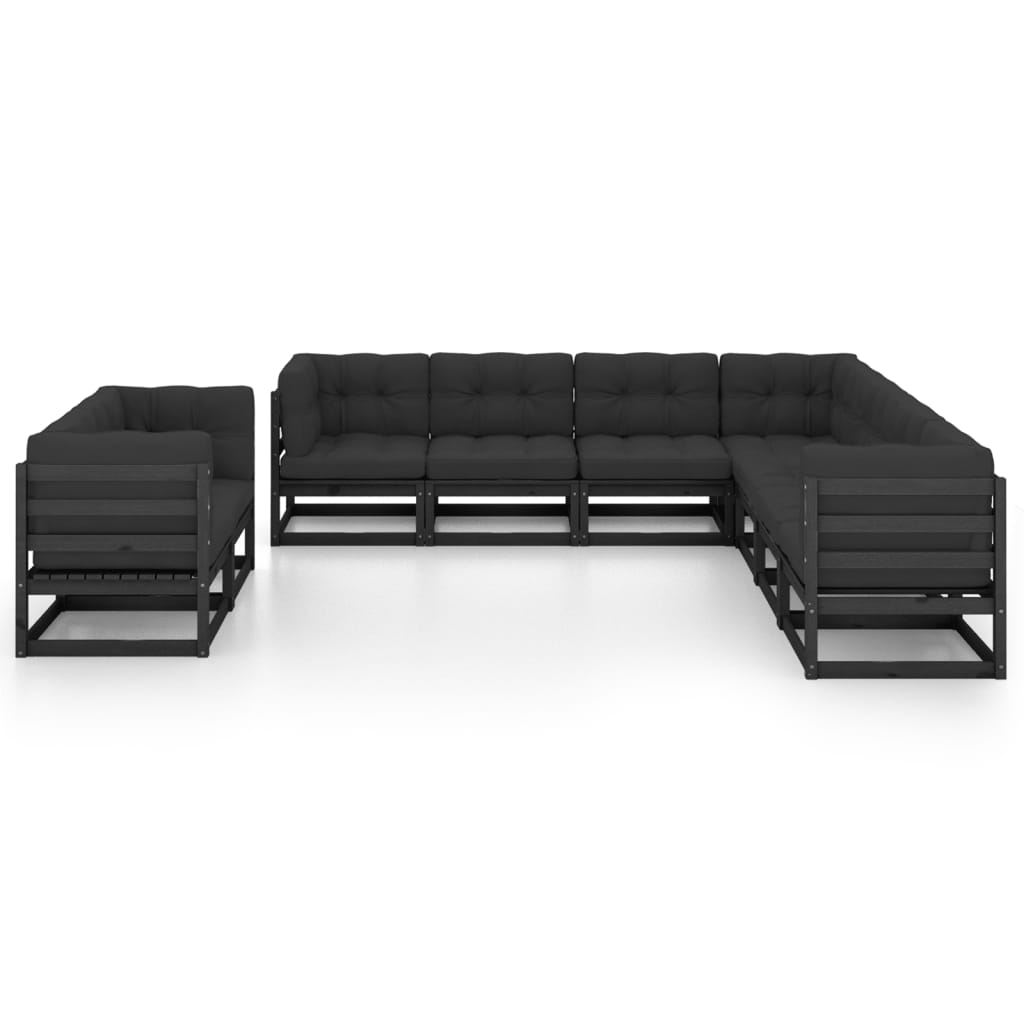 

vidaXL 9-delige Loungeset met kussens massief grenenhout zwart