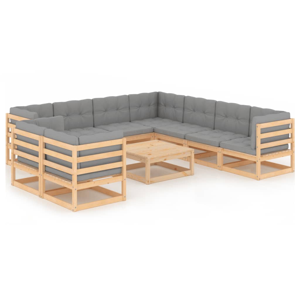 vidaXL 10-tlg. Garten-Lounge-Set mit Kissen Massivholz Kiefer