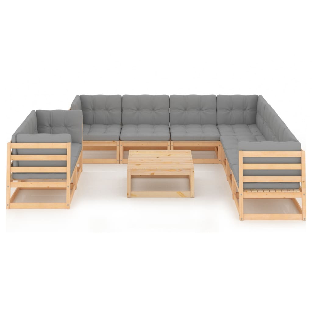 

vidaXL 10-delige Loungeset met kussens massief grenenhout