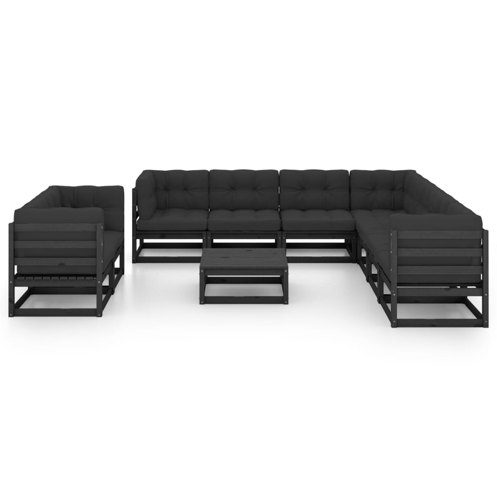 vidaXL 10-delige Loungeset met kussens massief grenenhout zwart afbeelding