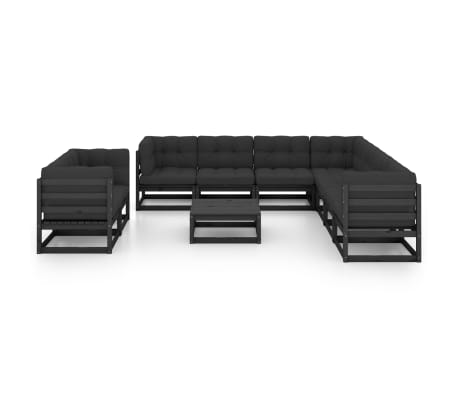 vidaXL 10-osaline aiam&ouml;&ouml;blikomplekt istmepatjadega, must m&auml;nnipuit