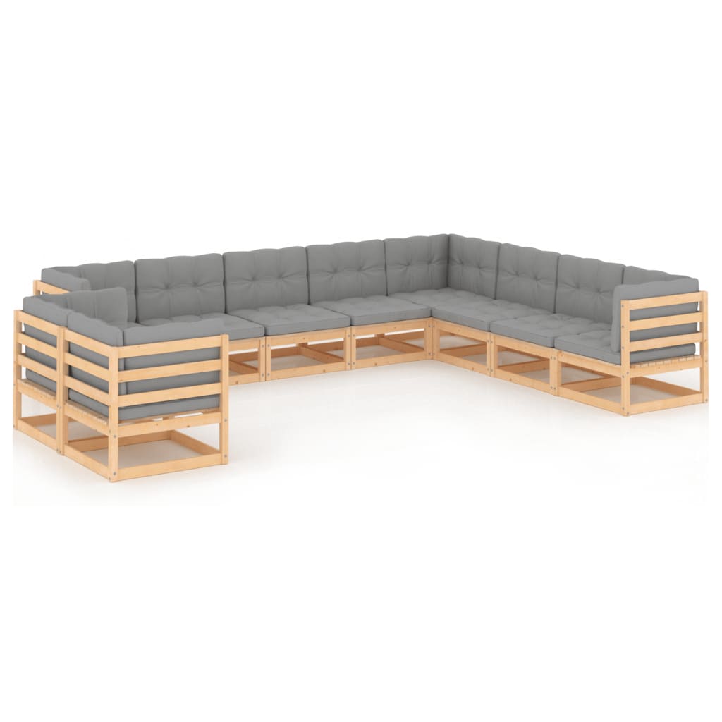 vidaXL 10-tlg. Garten-Lounge-Set mit Kissen Massivholz Kiefer