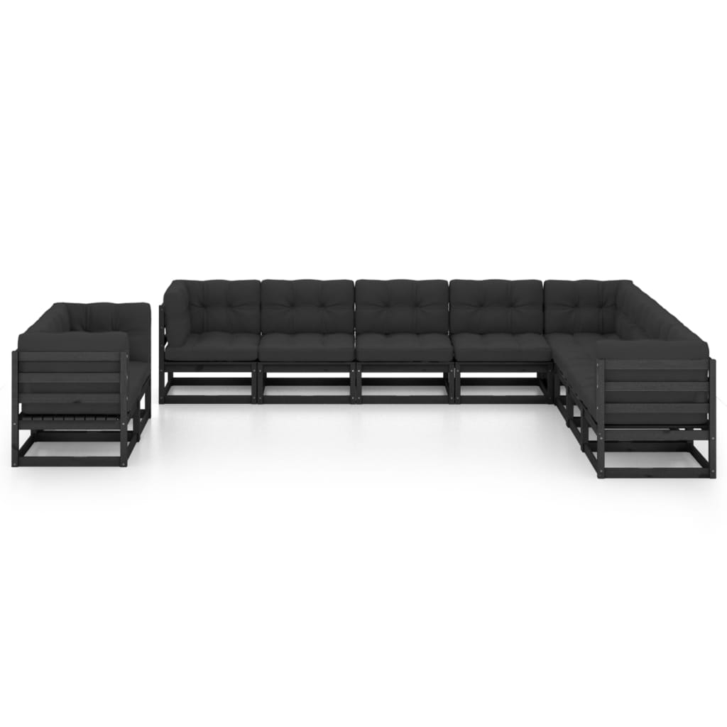 vidaXL 10-delige Loungeset met kussens massief grenenhout zwart afbeelding