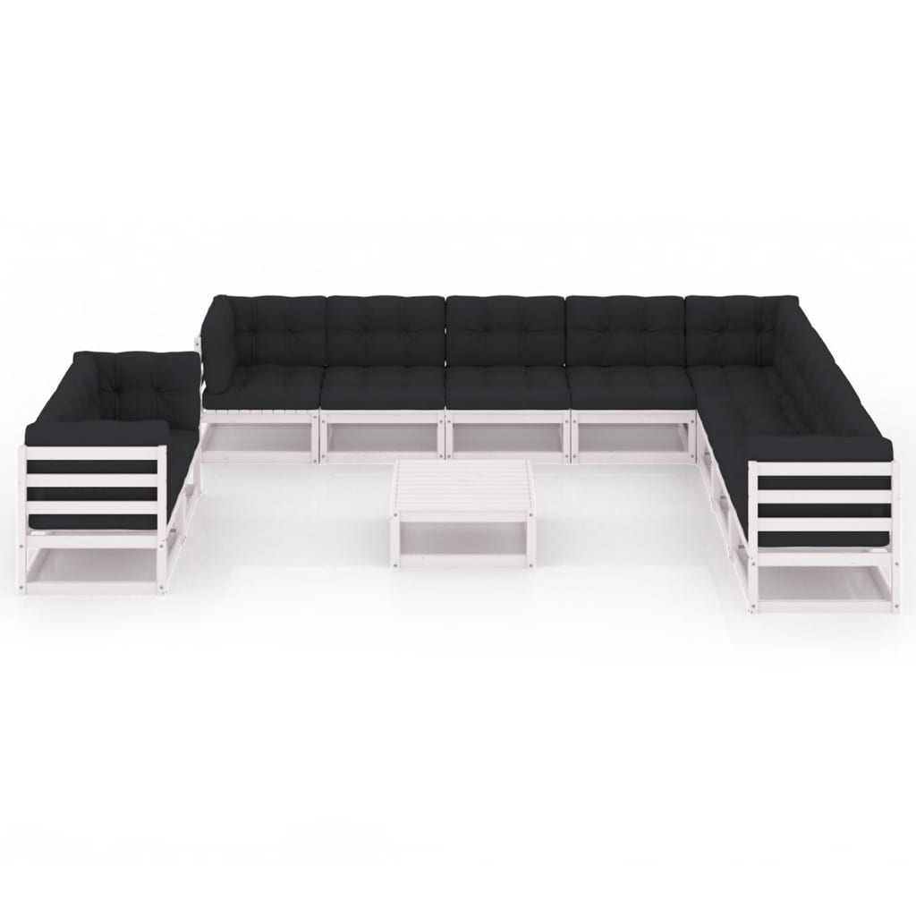 

vidaXL 11-delige Loungeset met kussens massief grenenhout wit