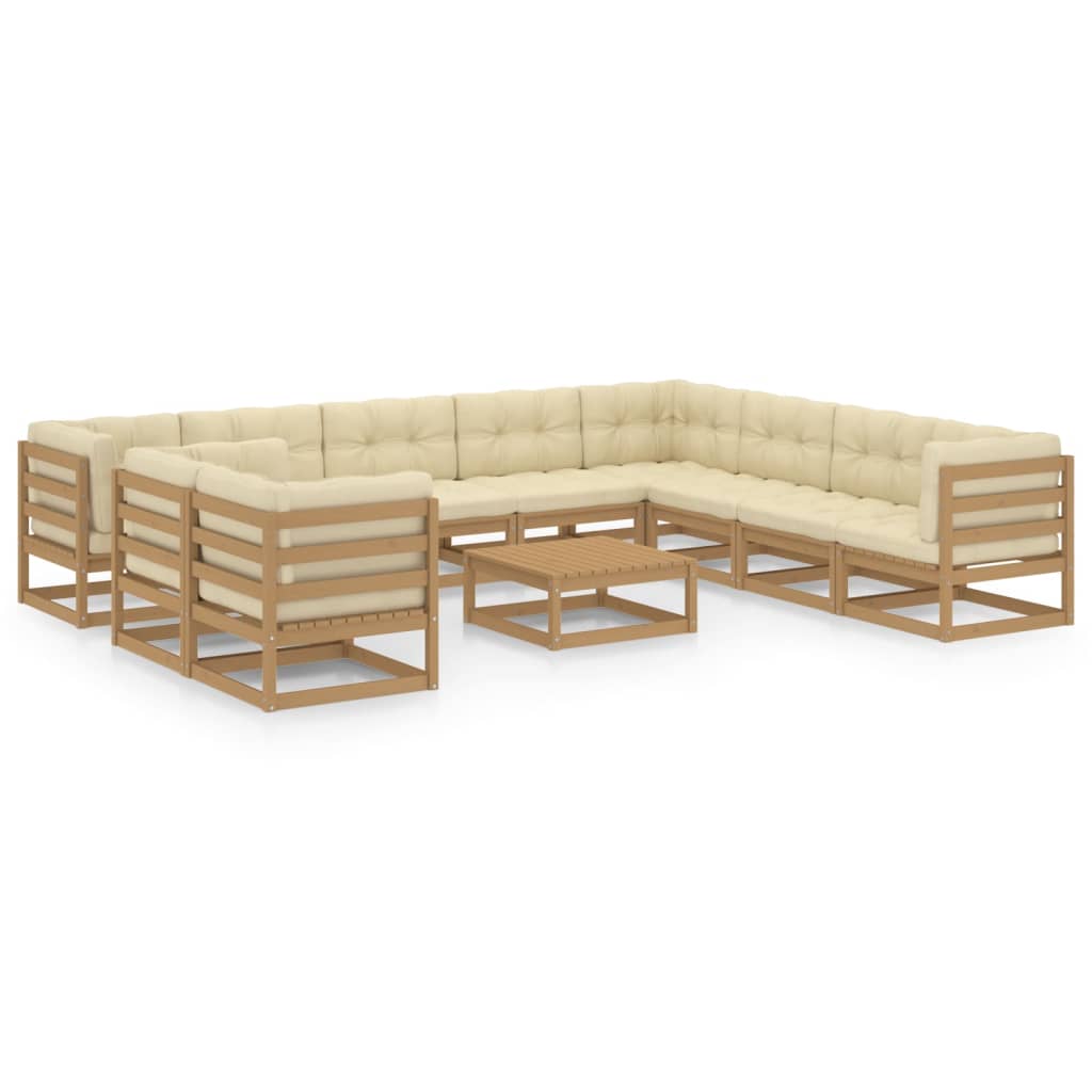 vidaXL 11-tlg. Garten-Lounge-Set mit Kissen Honigbraun Massivholz