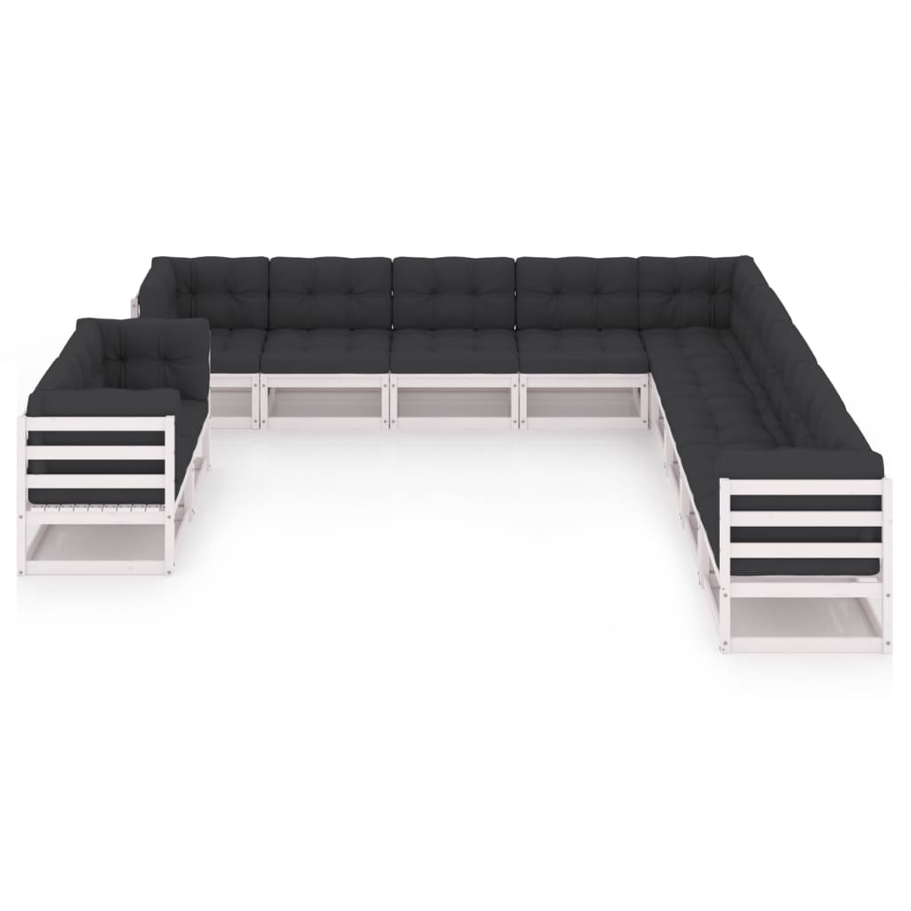 

vidaXL 11-delige Loungeset met kussens massief grenenhout wit