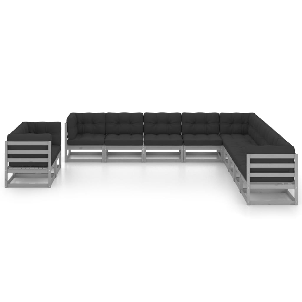vidaXL 11-delige Loungeset met kussens massief grenenhout grijs afbeelding