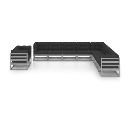 vidaXL Set mobilier grădină cu perne, 11 piese, gri, lemn masiv de pin