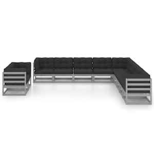 vidaXL Set mobilier grădină cu perne, 11 piese, gri, lemn masiv de pin