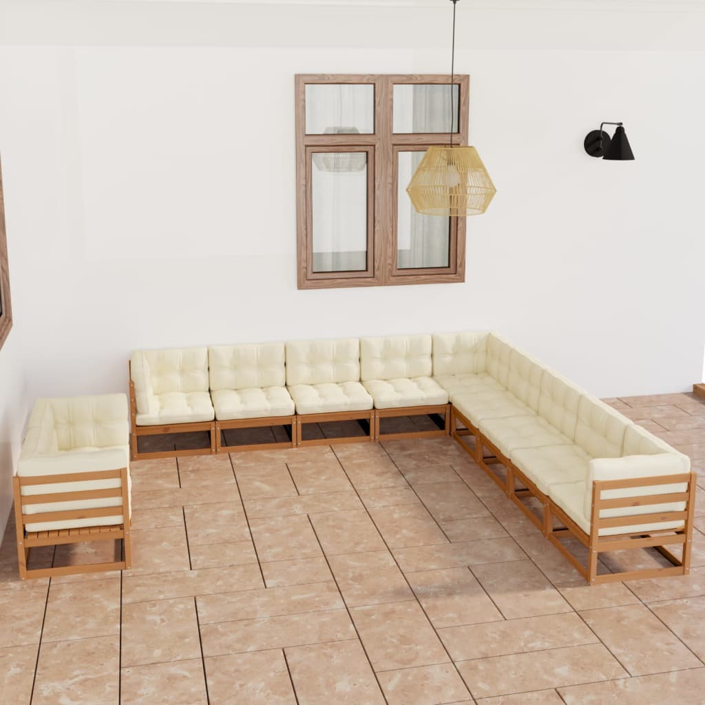 vidaXL 11-tlg. Garten-Lounge-Set mit Kissen Honigbraun Massivholz