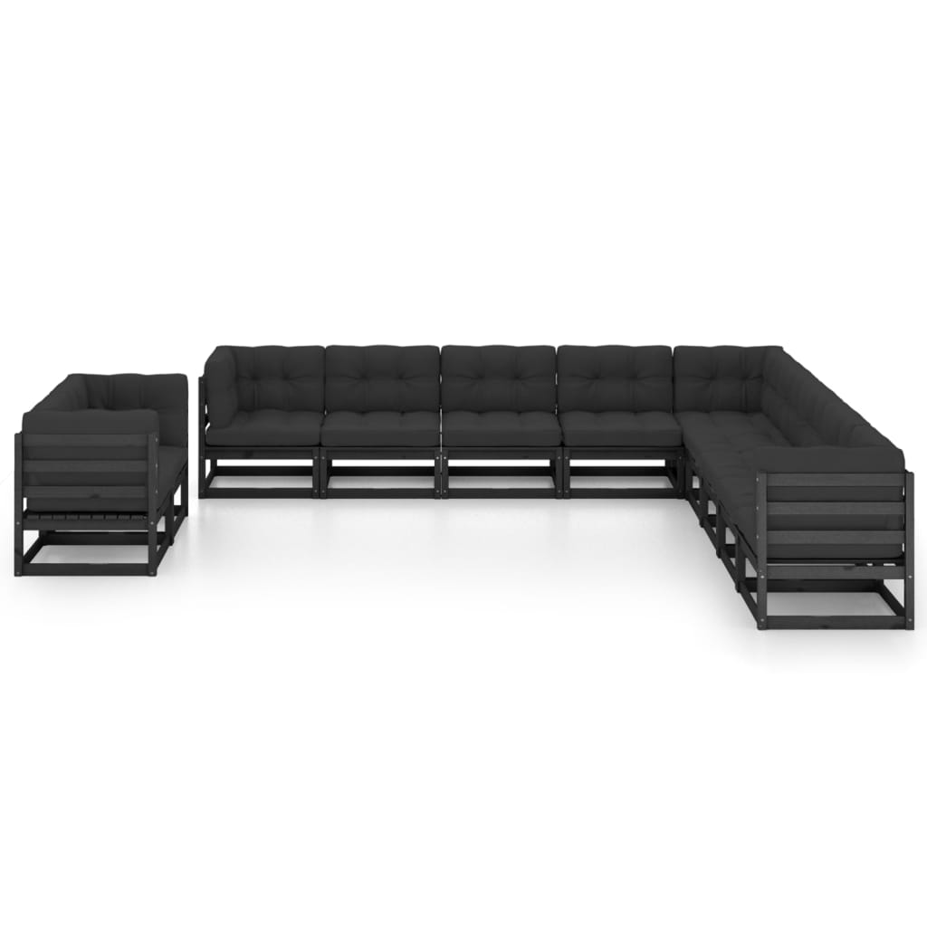 

vidaXL 11-delige Loungeset met kussens massief grenenhout zwart