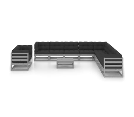 vidaXL Hagesofagruppe med puter 12 deler gr&aring; heltre furu