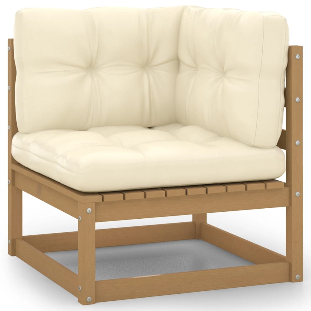Ogrodowy zestaw mebli wypoczynkowych - drewno sosnowe, kolor miodowy brąz, wymiary: 70x70x67 cm, 5x sofa narożna, 6x sofa środkowa, 1x stół
