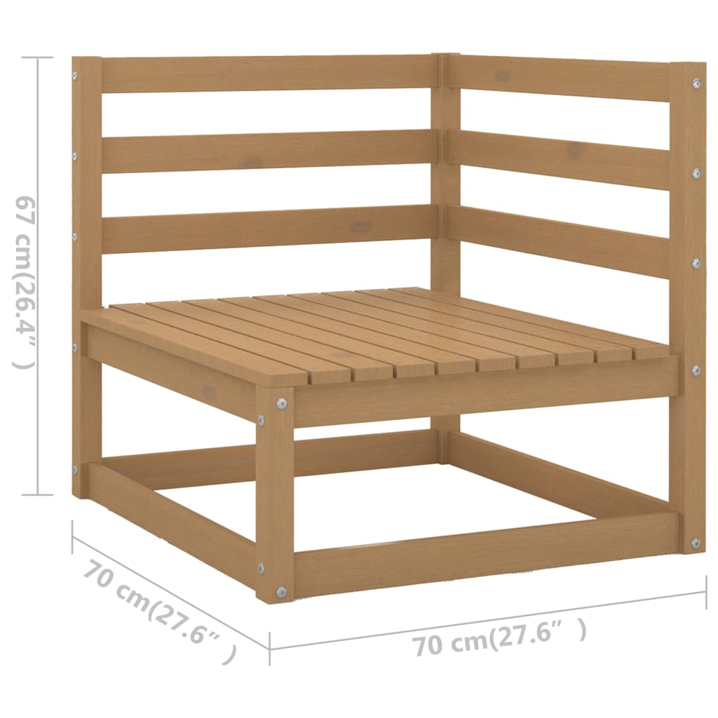 Ogrodowy zestaw mebli wypoczynkowych - drewno sosnowe, kolor miodowy brąz, wymiary: 70x70x67 cm, 5x sofa narożna, 6x sofa środkowa, 1x stół